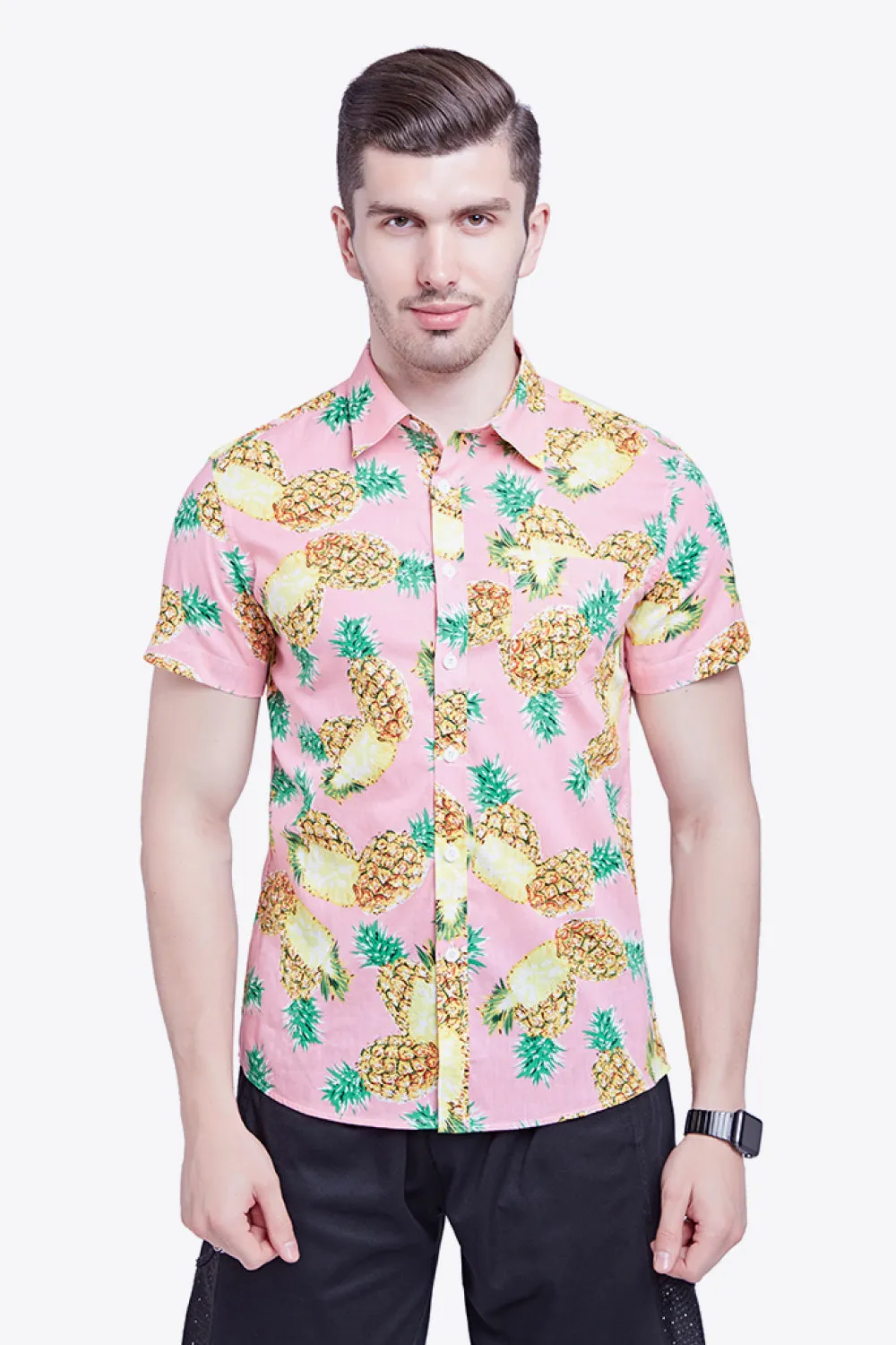 Printed Button-Down Collared Beach Shirt