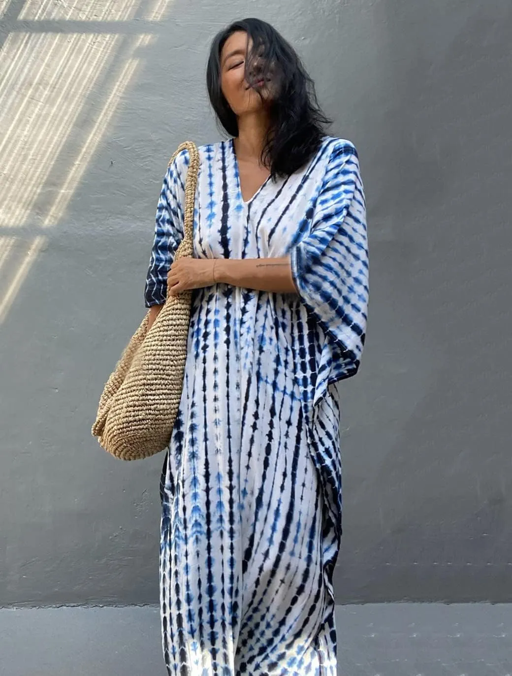 RanRui Kaftan Kaftans Caftan Dresses for Women Women's Plus Size Caftans Stripe Print tie dye Vneck Kaftan Dresses