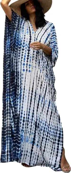 RanRui Kaftan Kaftans Caftan Dresses for Women Women's Plus Size Caftans Stripe Print tie dye Vneck Kaftan Dresses