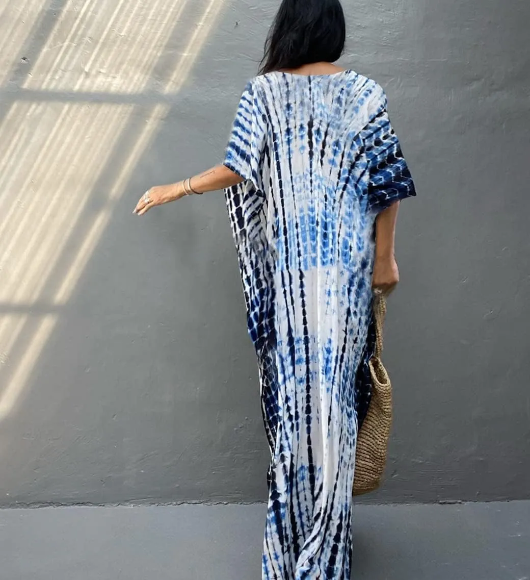 RanRui Kaftan Kaftans Caftan Dresses for Women Women's Plus Size Caftans Stripe Print tie dye Vneck Kaftan Dresses
