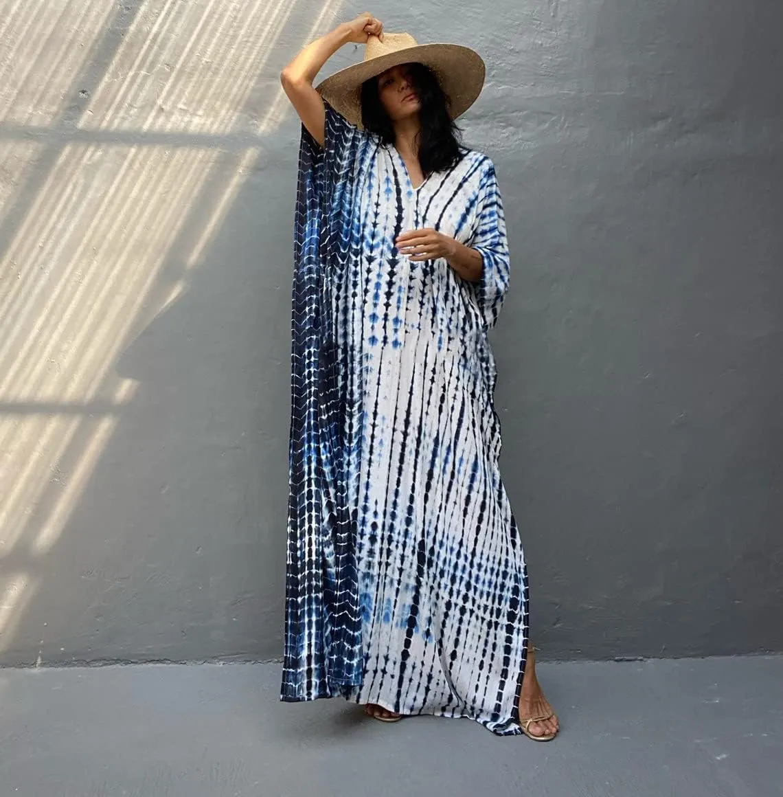 RanRui Kaftan Kaftans Caftan Dresses for Women Women's Plus Size Caftans Stripe Print tie dye Vneck Kaftan Dresses