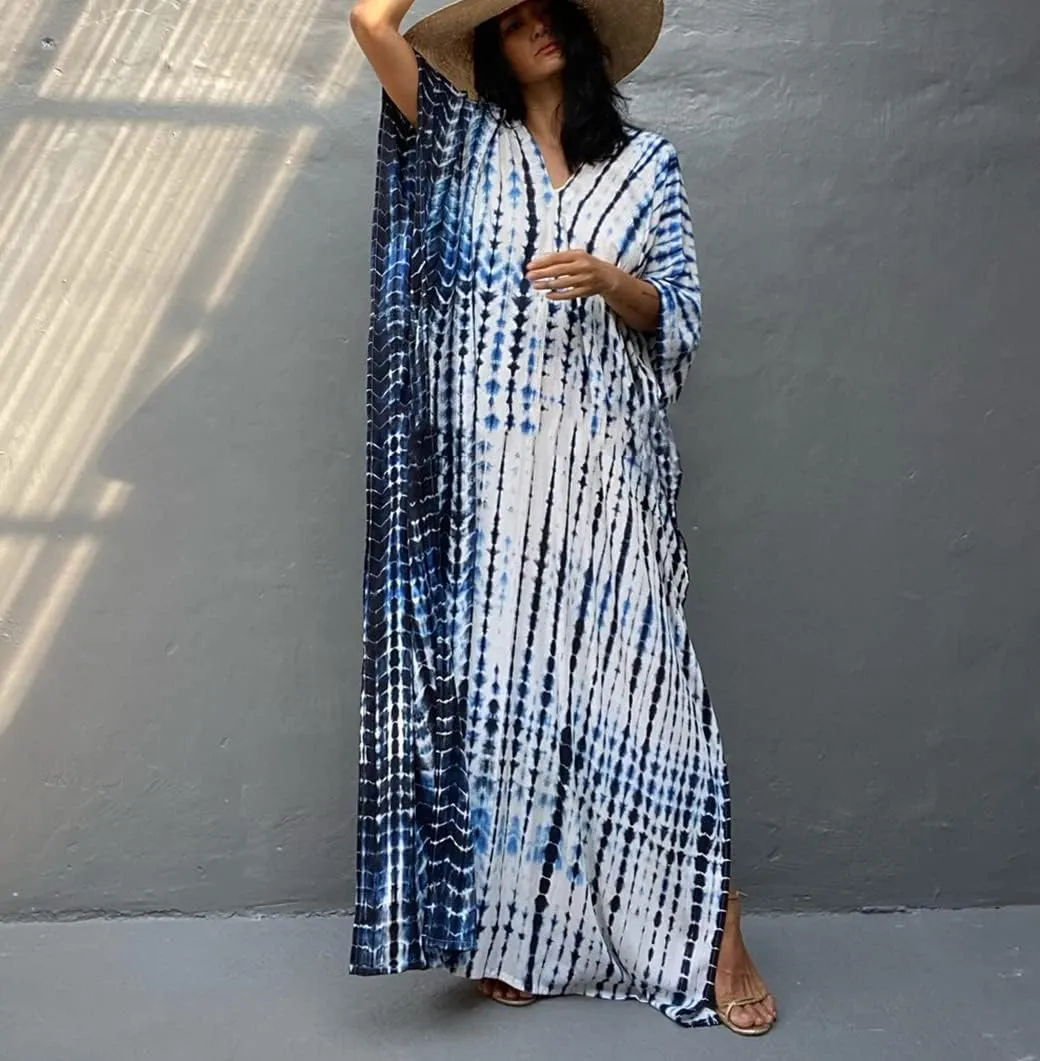 RanRui Kaftan Kaftans Caftan Dresses for Women Women's Plus Size Caftans Stripe Print tie dye Vneck Kaftan Dresses