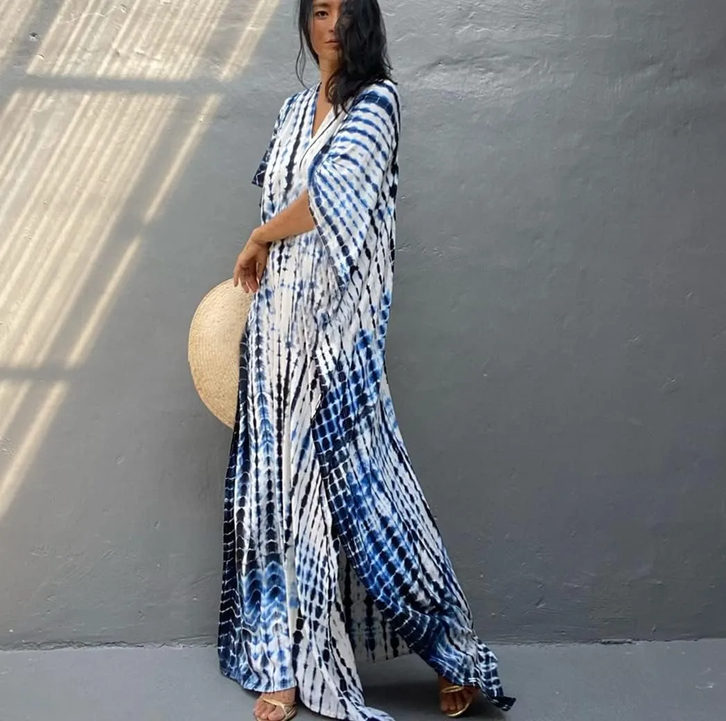 RanRui Kaftan Kaftans Caftan Dresses for Women Women's Plus Size Caftans Stripe Print tie dye Vneck Kaftan Dresses