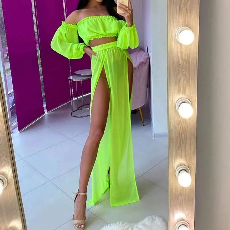 See-through Long Sleeve and Crop Top Swimwear Cover-up Set