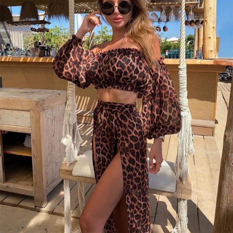 See-through Long Sleeve and Crop Top Swimwear Cover-up Set