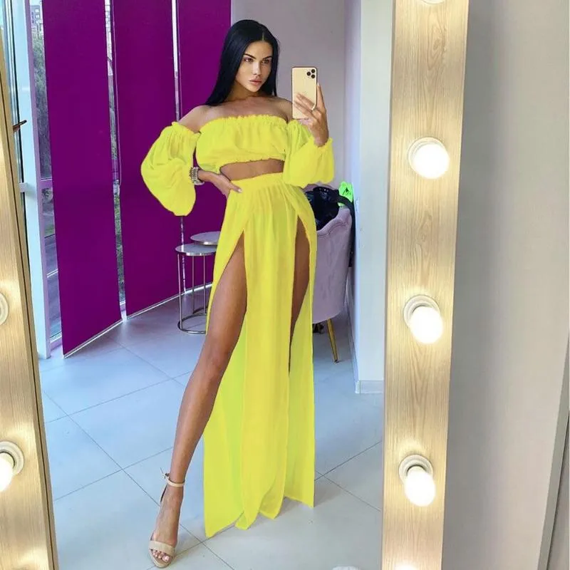 See-through Long Sleeve and Crop Top Swimwear Cover-up Set