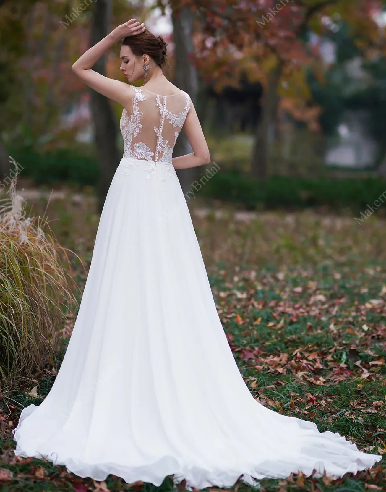Sheer Lace Appliques Beach Wedding Dress