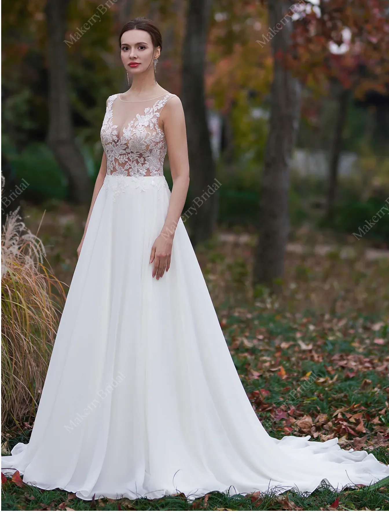 Sheer Lace Appliques Beach Wedding Dress