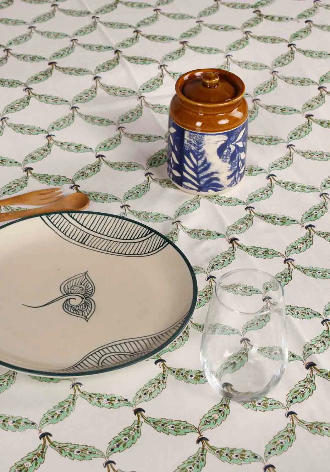 Spring Stone Hand Block Print Cotton Table Cover