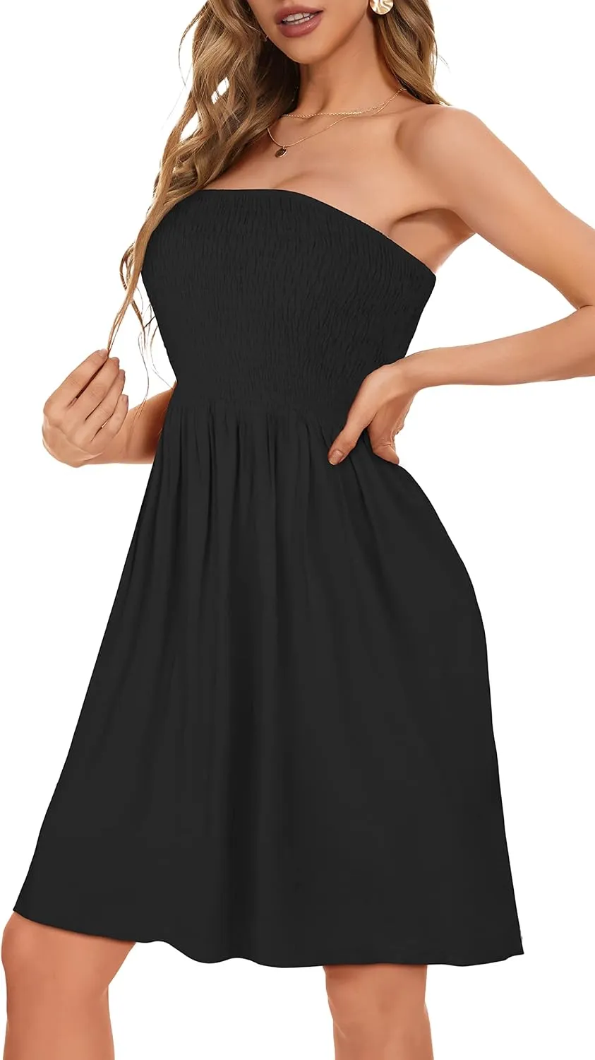 Summer Dress for Women Beach Boho Strapless Cover Ups Off Shoulder Floral Sundresses