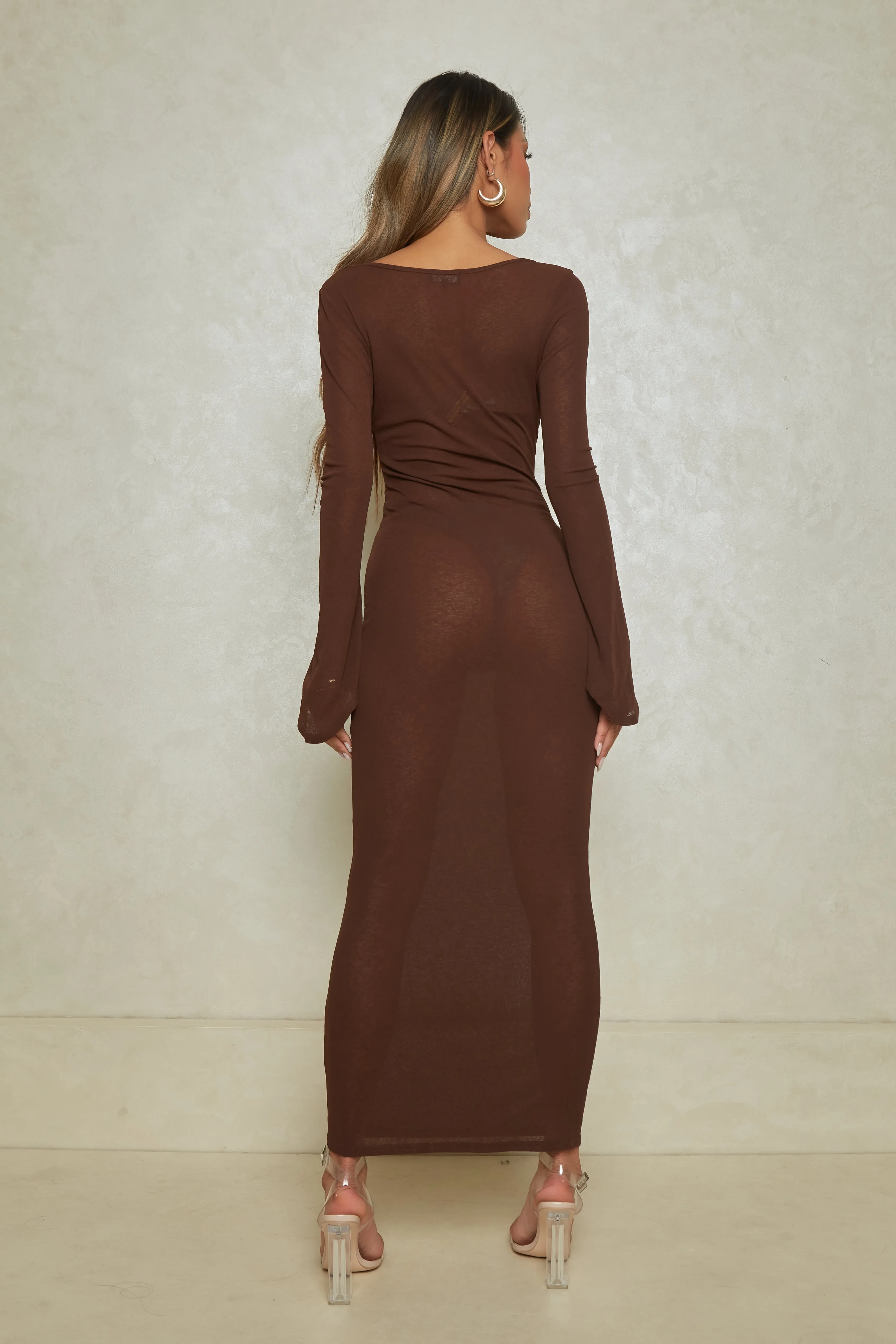 The long sleeve maxi cover up- Brown