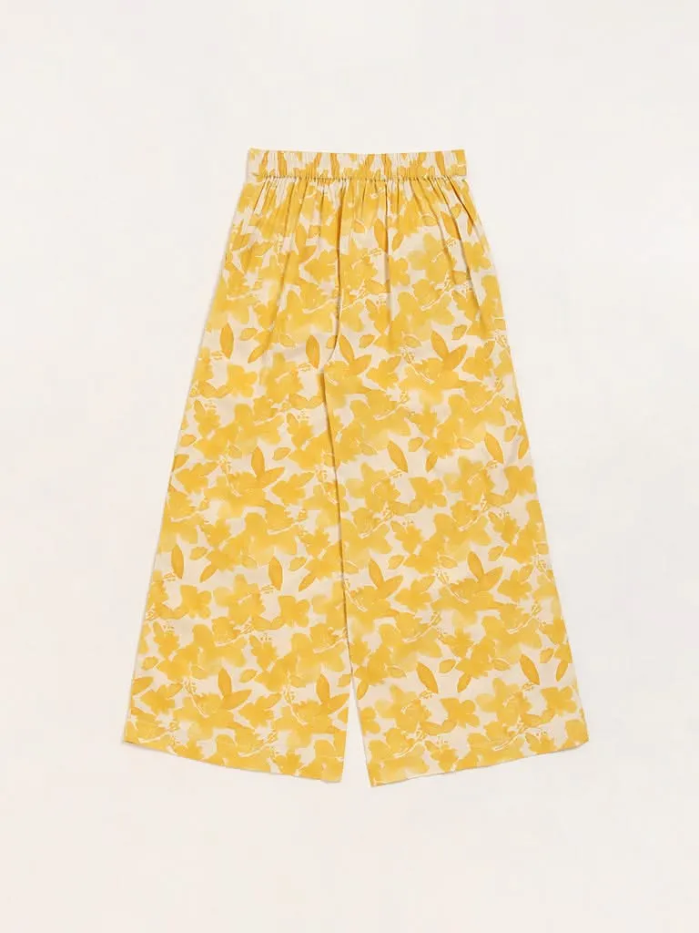 Utsa Kids Yellow Printed Palazzos (8 -14yrs)