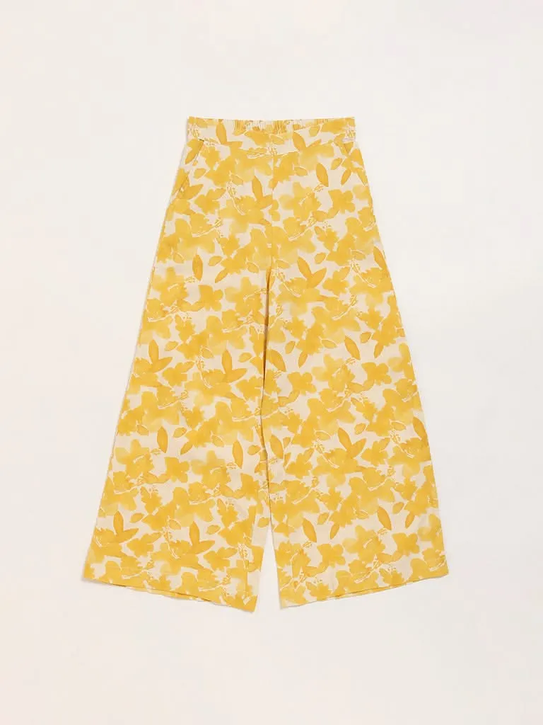 Utsa Kids Yellow Printed Palazzos (8 -14yrs)