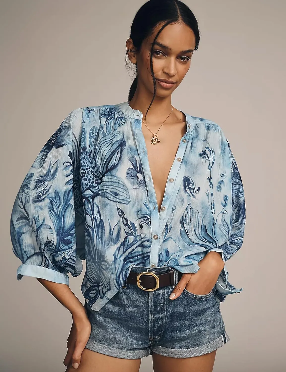 Women Boho Floral Batwing Sleeve Blouse 2025 Summer Casual Button Down Flowy Shirts Beach Vacation Outfits