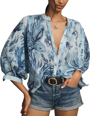 Women Boho Floral Batwing Sleeve Blouse 2025 Summer Casual Button Down Flowy Shirts Beach Vacation Outfits