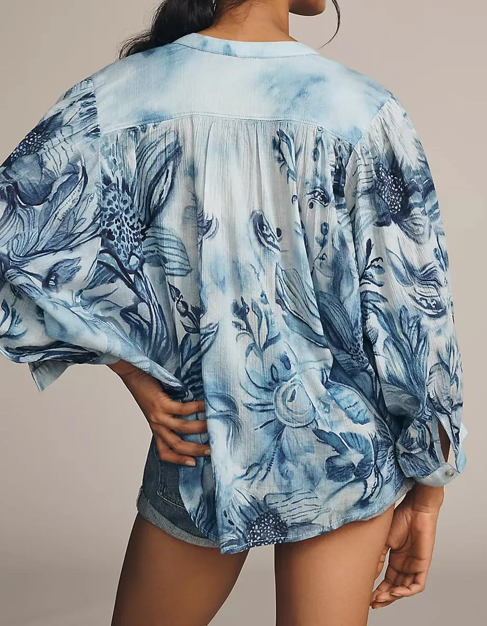 Women Boho Floral Batwing Sleeve Blouse 2025 Summer Casual Button Down Flowy Shirts Beach Vacation Outfits