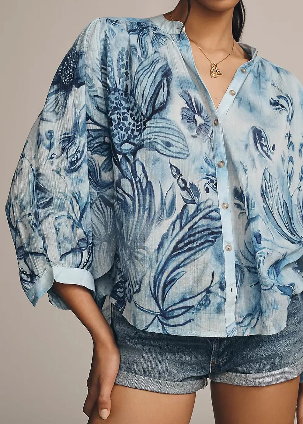Women Boho Floral Batwing Sleeve Blouse 2025 Summer Casual Button Down Flowy Shirts Beach Vacation Outfits