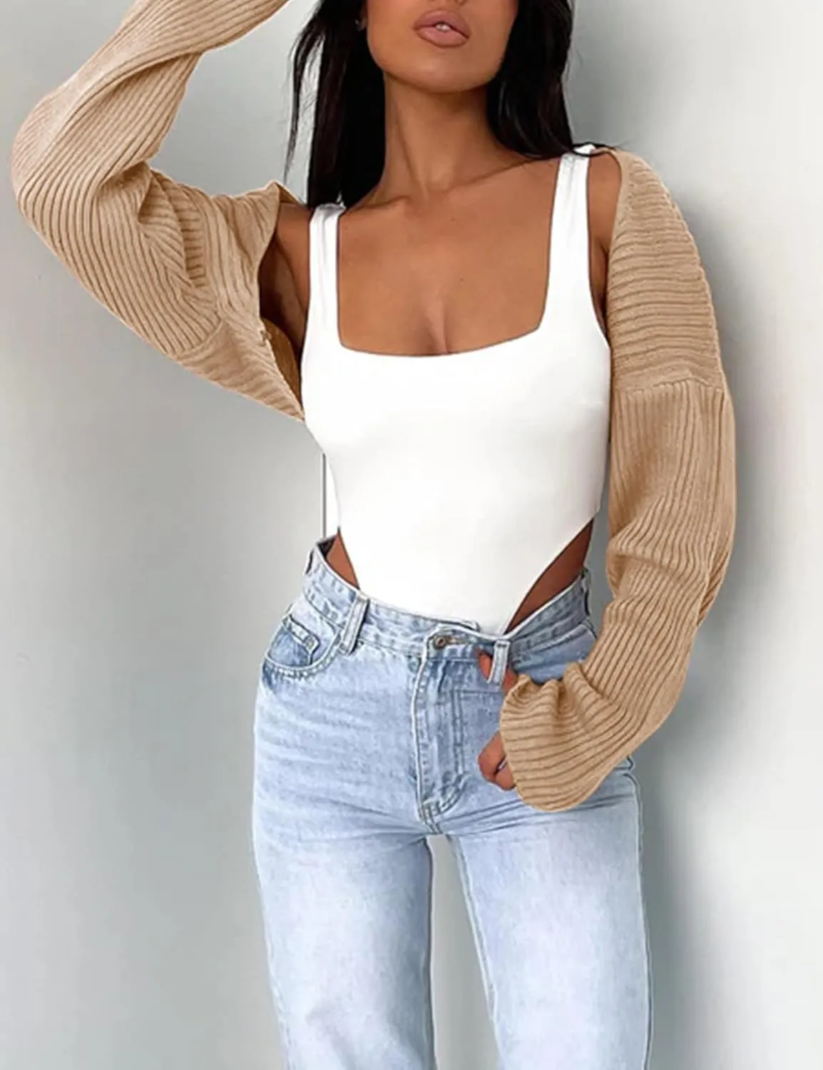 Women's Crop Cardigan 2025 Bolero Shrug Y2K Outfits Cute Top Dress Cover Up Formal Long Sleeve Sweater