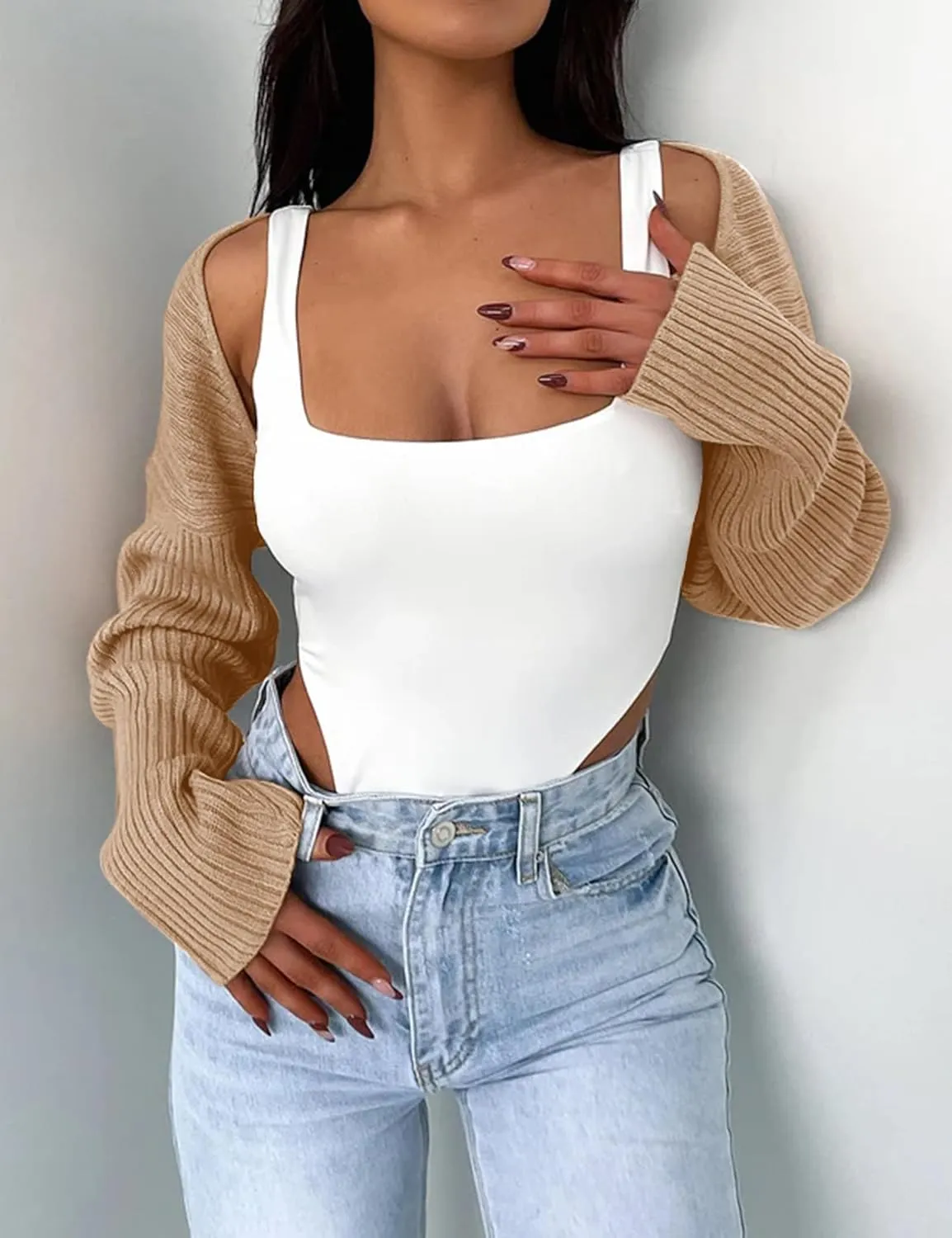 Women's Crop Cardigan 2025 Bolero Shrug Y2K Outfits Cute Top Dress Cover Up Formal Long Sleeve Sweater
