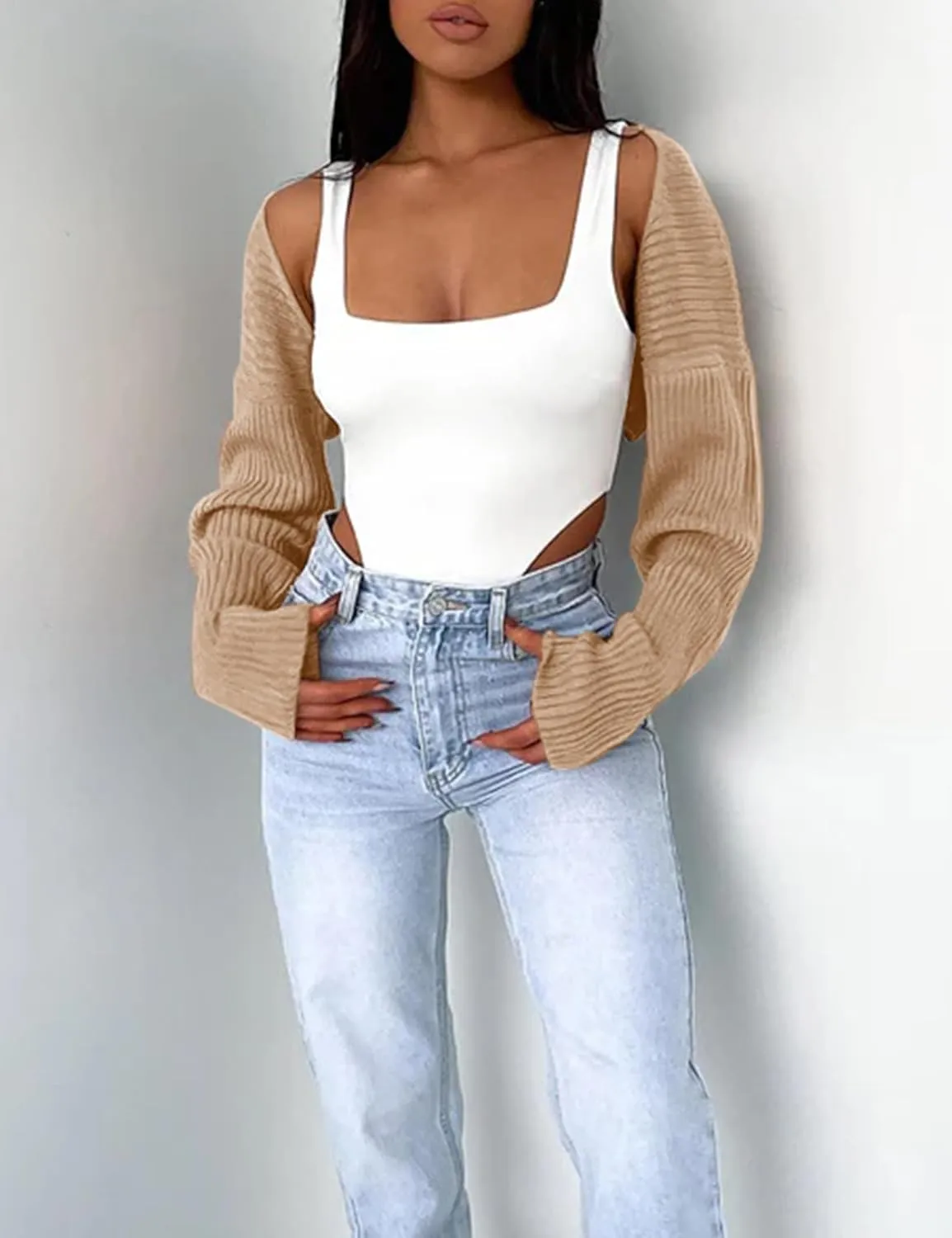 Women's Crop Cardigan 2025 Bolero Shrug Y2K Outfits Cute Top Dress Cover Up Formal Long Sleeve Sweater