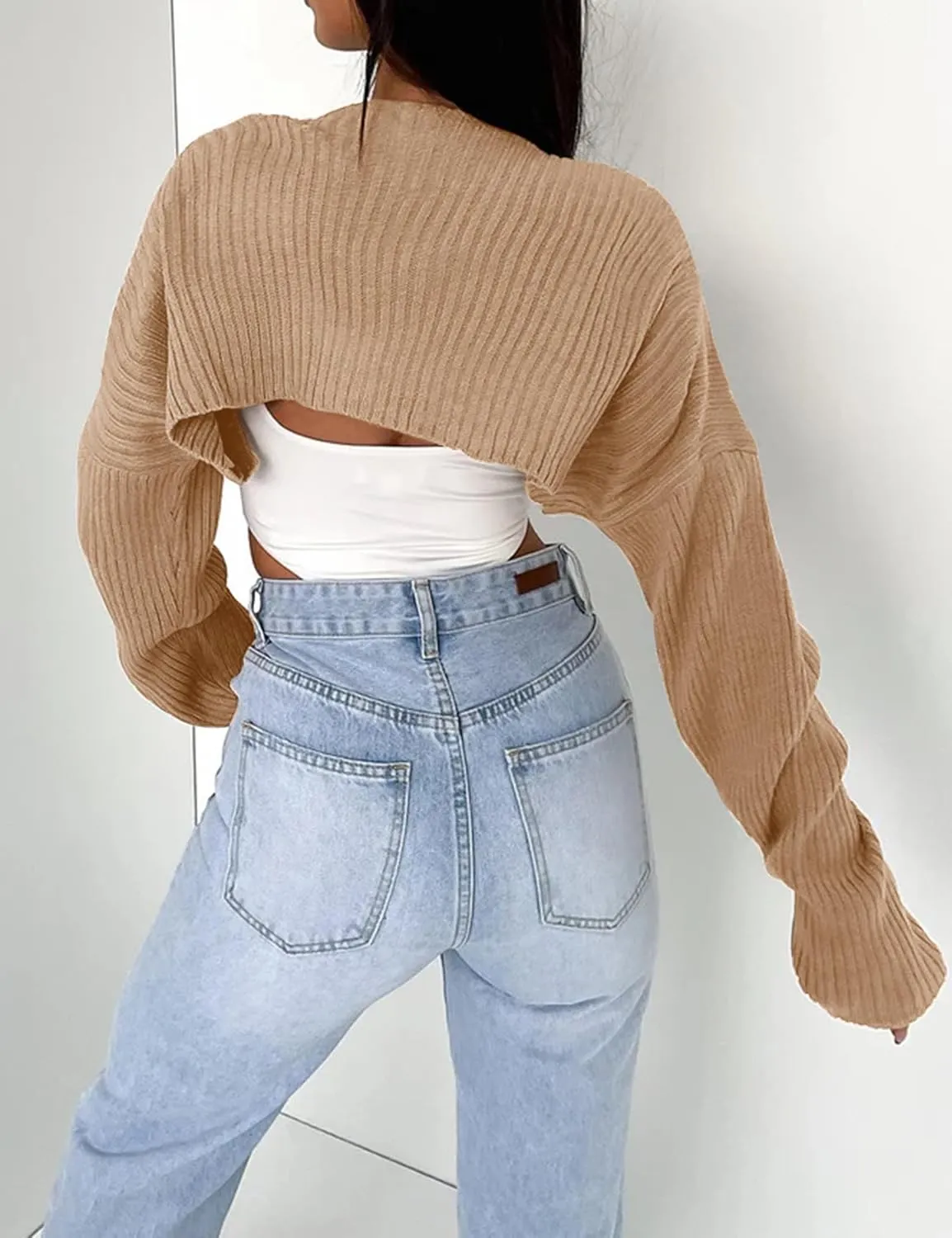 Women's Crop Cardigan 2025 Bolero Shrug Y2K Outfits Cute Top Dress Cover Up Formal Long Sleeve Sweater