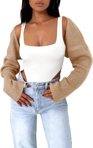 Women's Crop Cardigan 2025 Bolero Shrug Y2K Outfits Cute Top Dress Cover Up Formal Long Sleeve Sweater