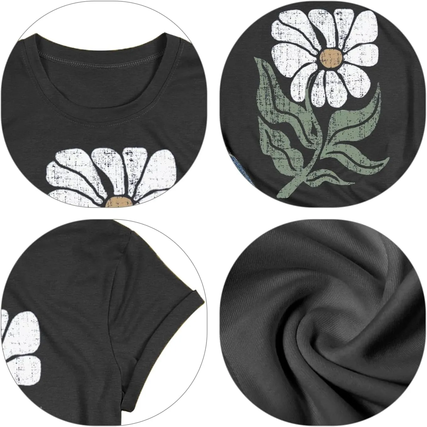 Women's Vintage Flowers Shirt Casual Boho Floral Printed Shirts Sunflower Wildflowers Graphic Tee Tops 